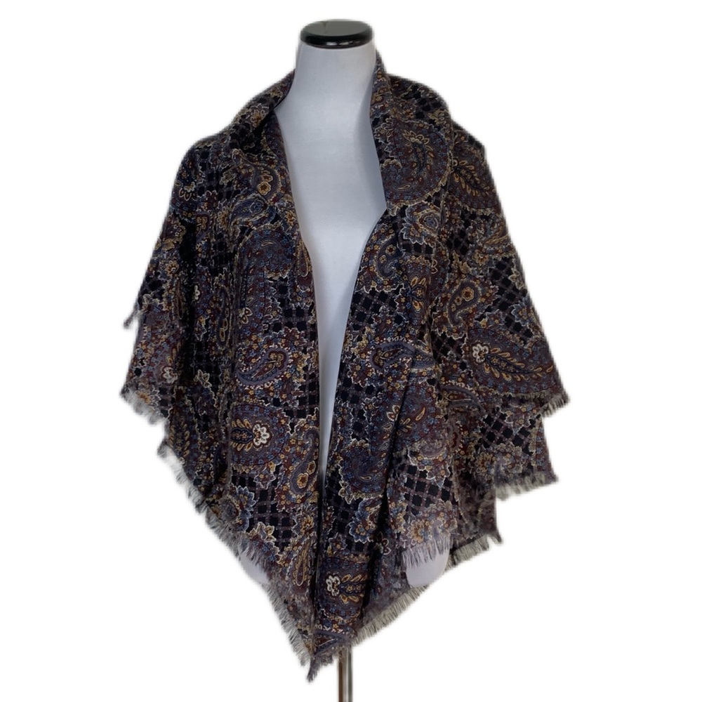 Liberty Vintage XL Brown Paisley Print Wool Wrap Scarf